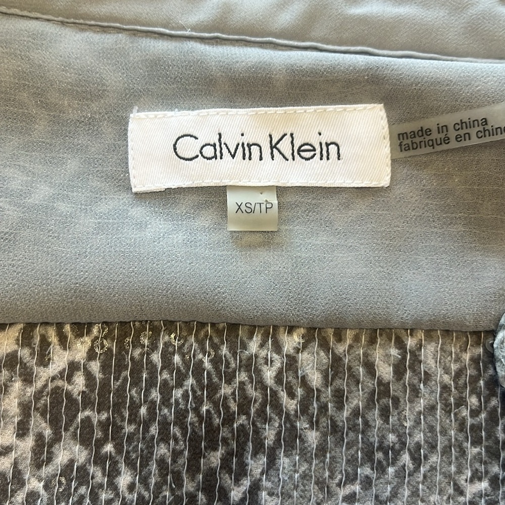 Calvin Klein Snake it Off Grey Snake Print Sheer Button-Up Top(322T) - Picture 4 of 6